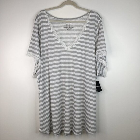 Torrid Classic Fit V-neck White/Gray Striped Lace Trim Top Size 6X. NWT - Picture 2 of 15